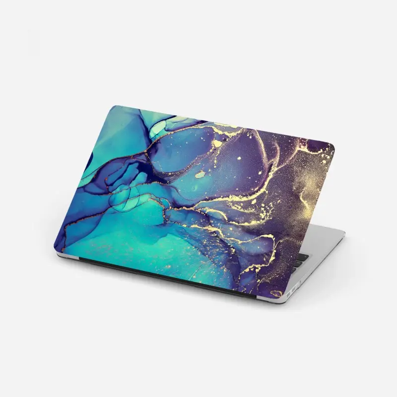 Laptop sticker turquoise and gold fluid marble