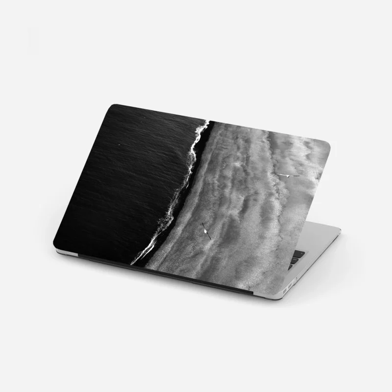 Laptop sticker aerial monochrome beach coastline