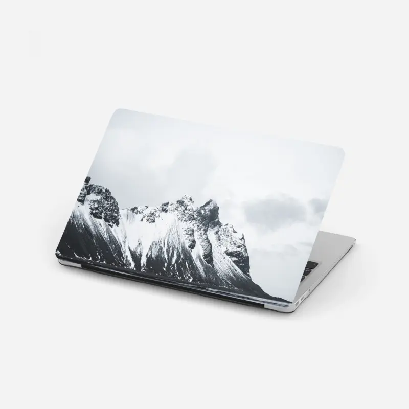 Laptop sticker serene snow-capped mountain seascape