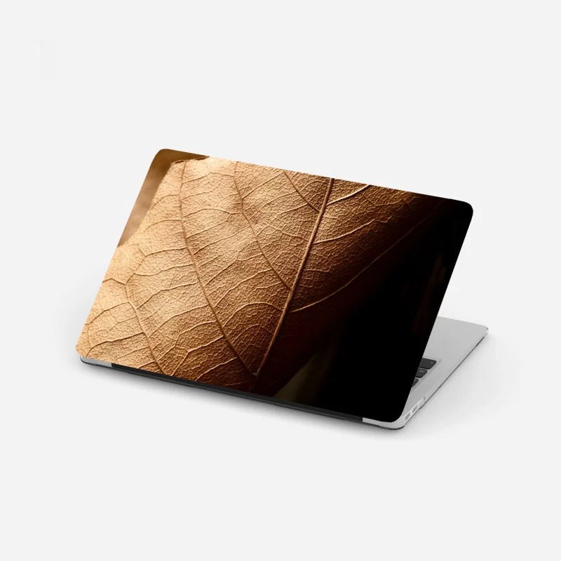 Laptop sticker textured dried leaf close-up