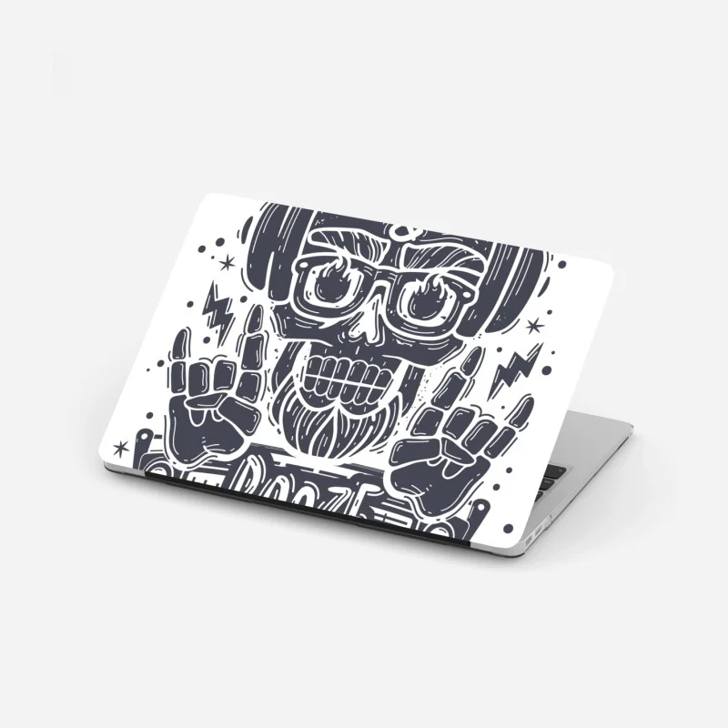 Laptop sticker skull dj with boombox and headphones