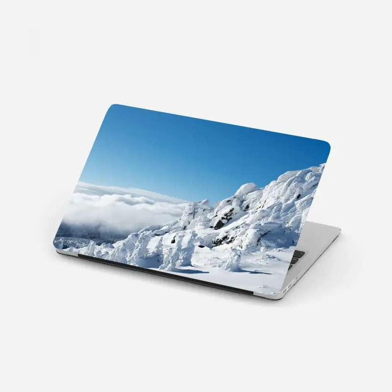 Laptop sticker serene snowy mountain landscape