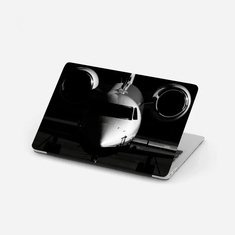 Laptop sticker monochrome private jet front view