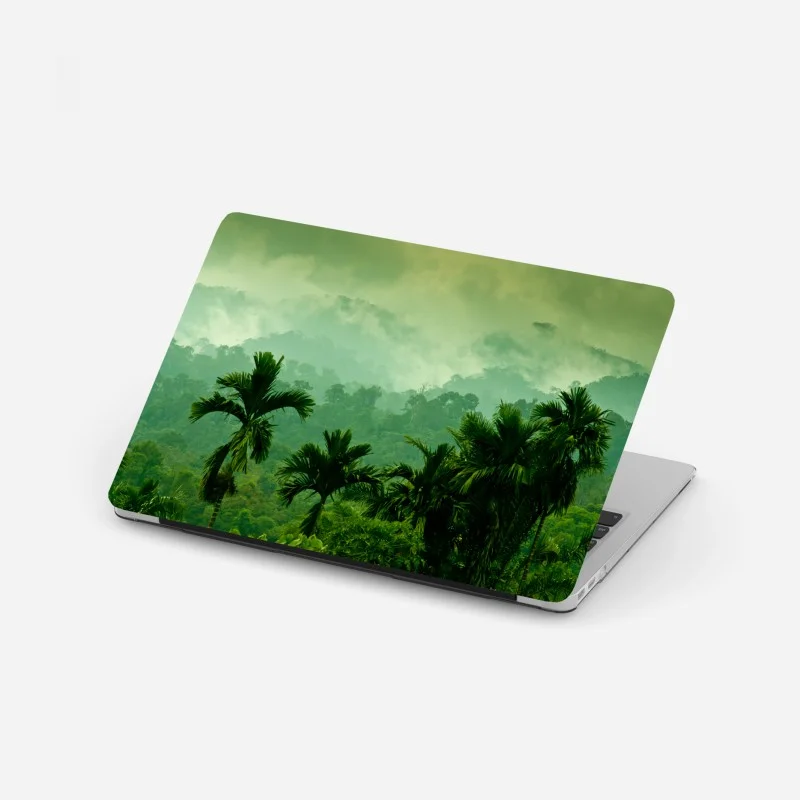 Laptop sticker misty tropical jungle landscape