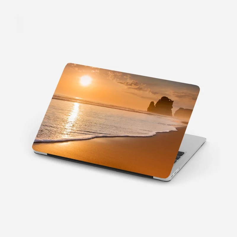 Laptop sticker golden beach sunset at the shore