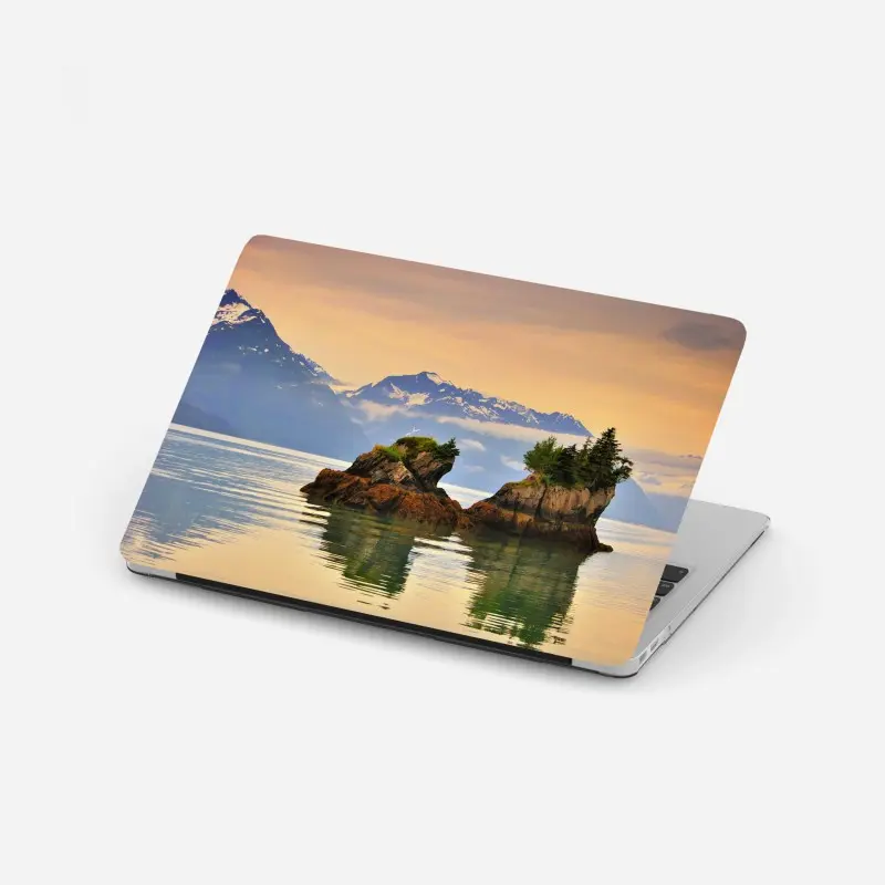 Laptop sticker serene island reflections at sunset