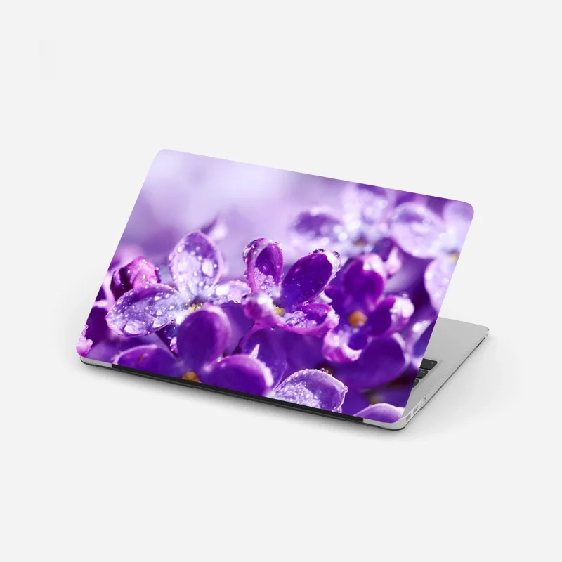 Laptop sticker purple lilac blossom with dewdrops