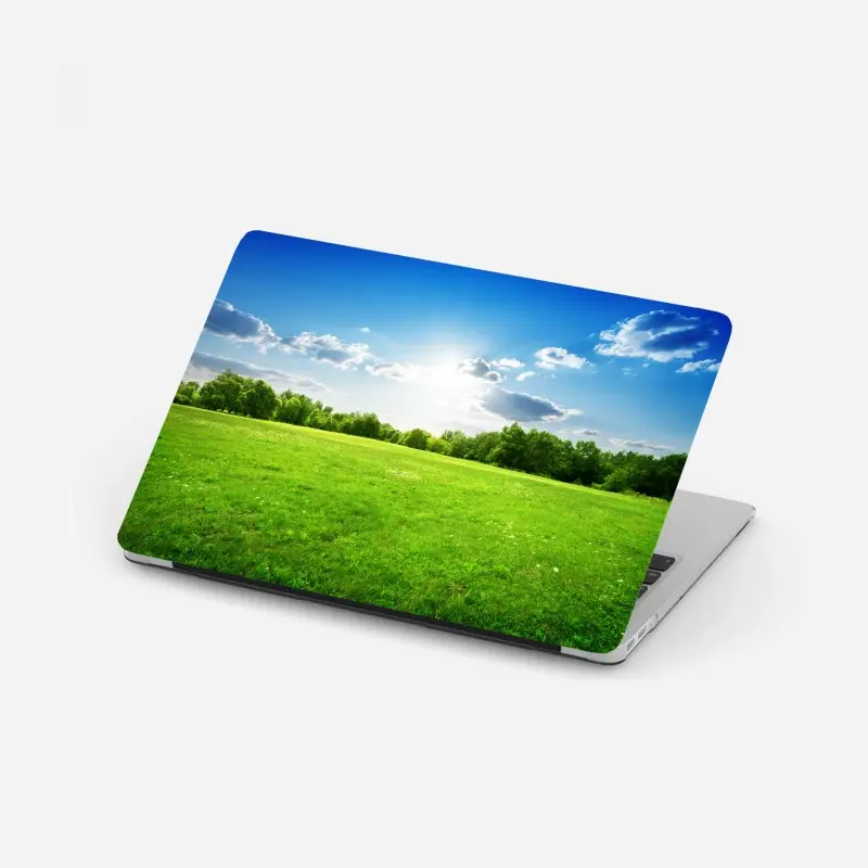 Laptop sticker sunlit green meadow landscape