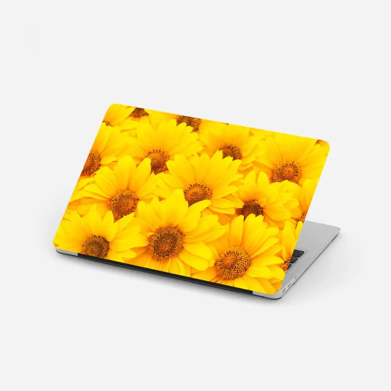 Laptop sticker vibrant yellow sunflower close-up