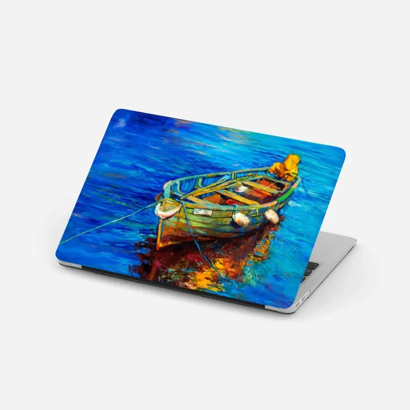 Laptop sticker vibrant boat at sunset
