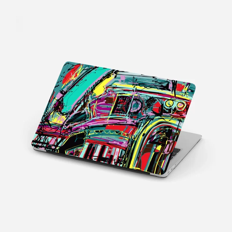 Laptop sticker vibrant turquoise abstract car composition