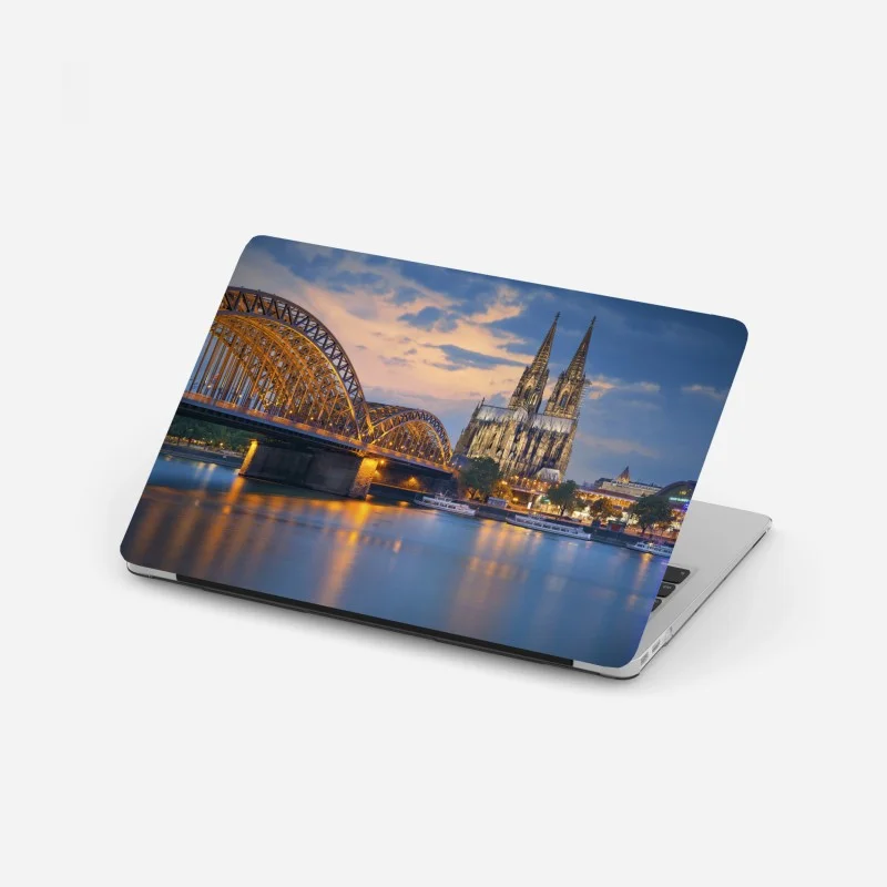 Laptop sticker Cologne cathedral and bridge at dusk