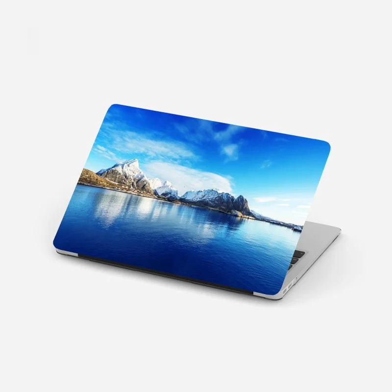 Laptop sticker tranquil winter fjord in Reine, Lofoten