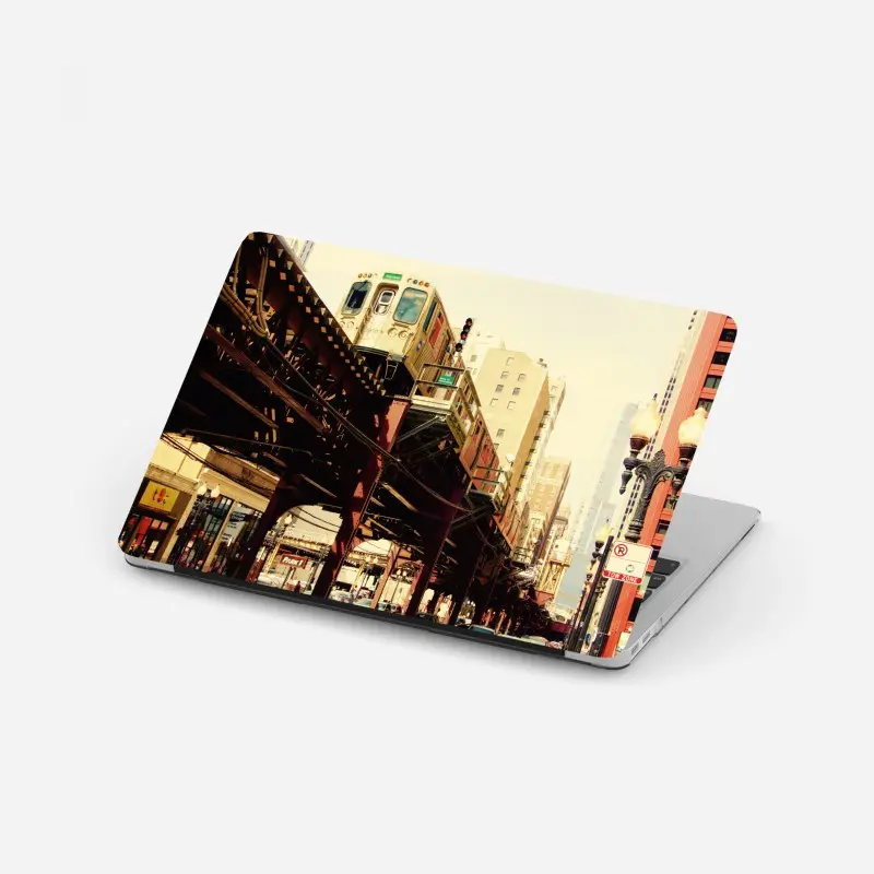Laptop sticker vintage elevated train over city street
