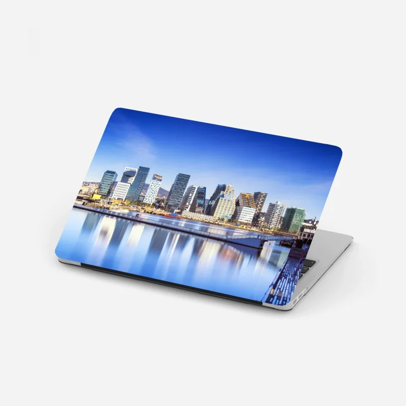 Laptop sticker modern waterfront skyline reflections