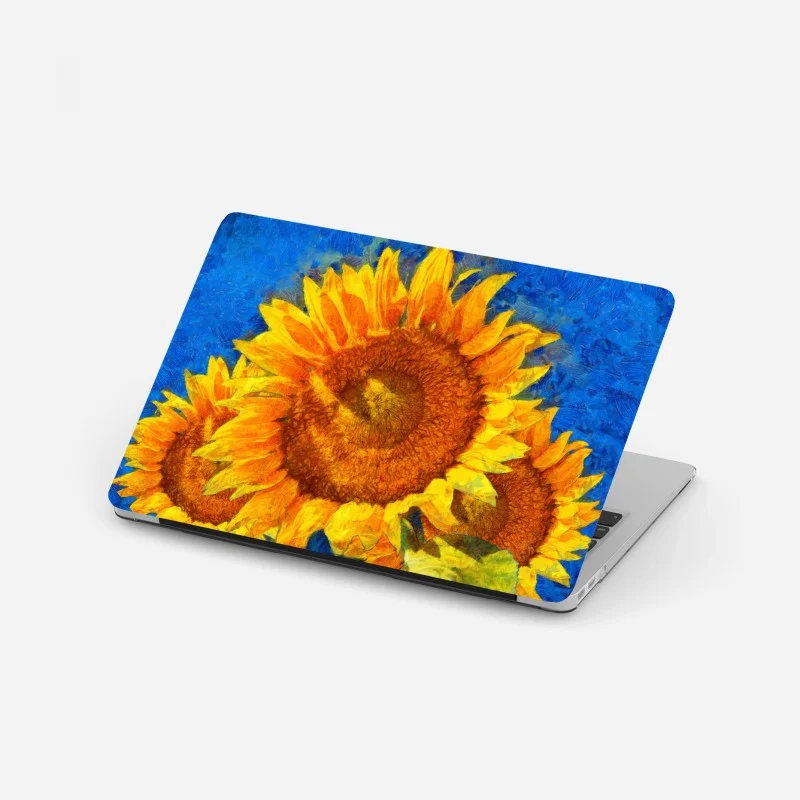 Laptop sticker vibrant sunflower trio in Van Gogh style