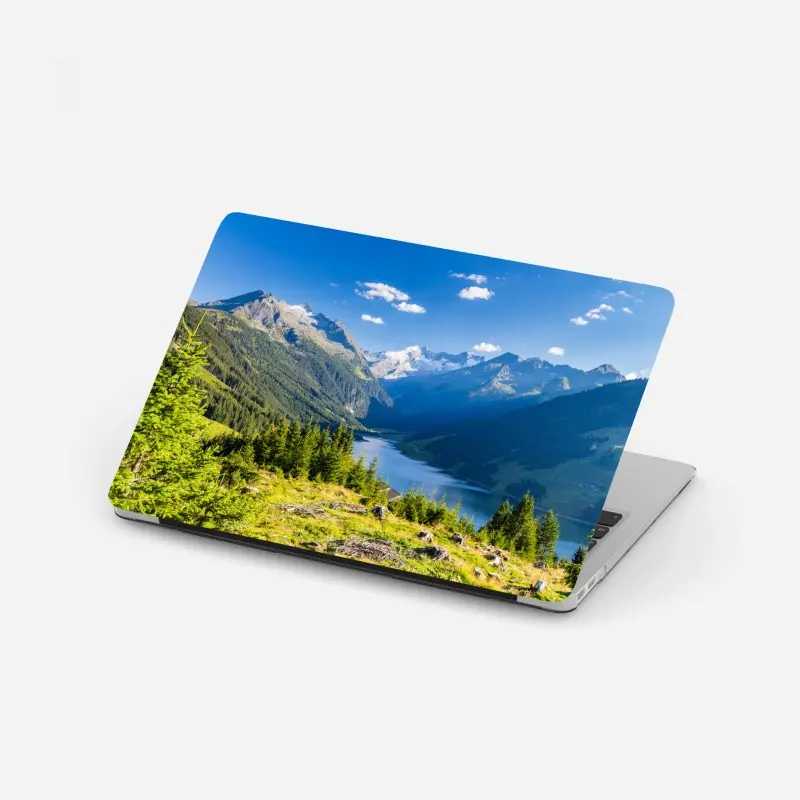 Laptop sticker serene alpine lake valley