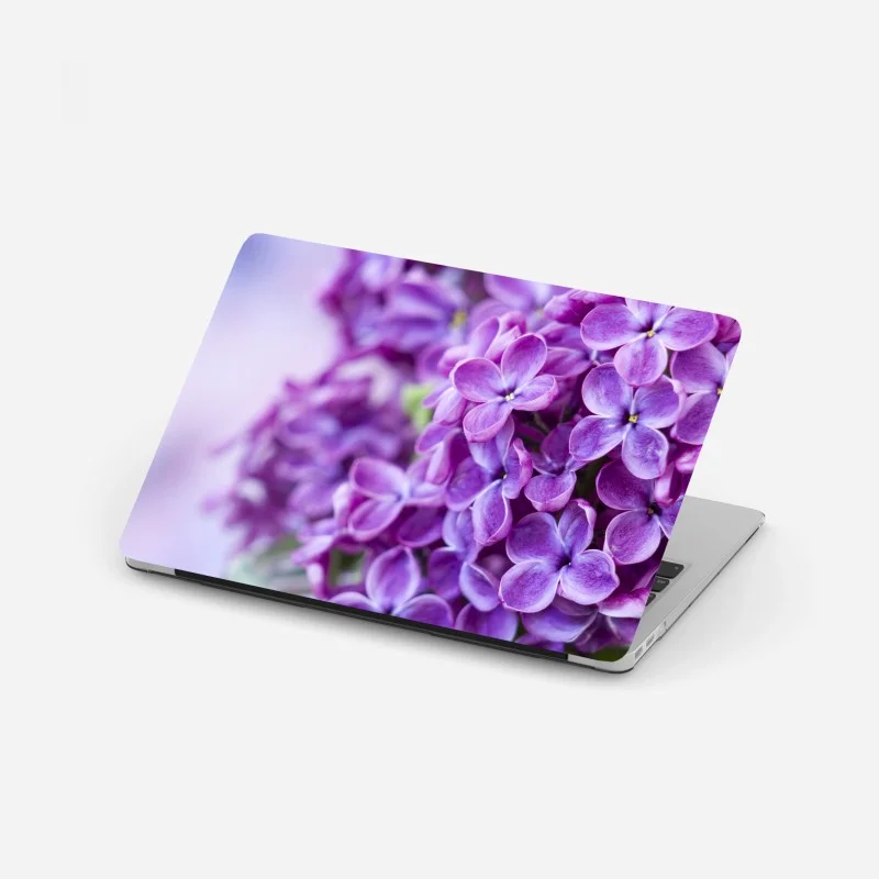 Laptop sticker purple lilac blossoms close-up