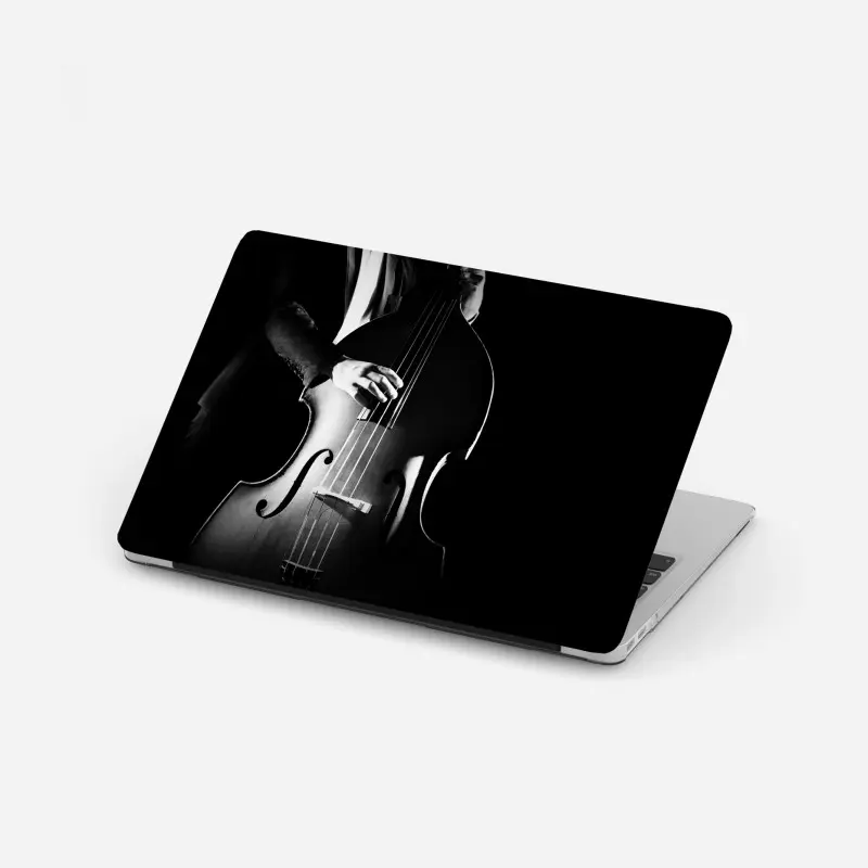 Laptop sticker double bass player in dramatic monochrome