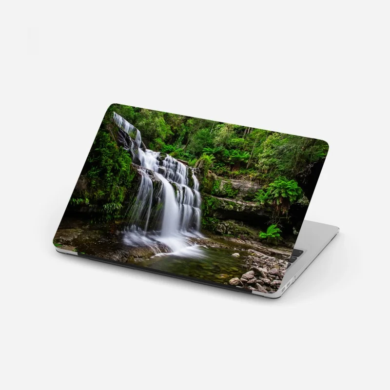 Laptop sticker Liffey Falls waterfall in lush Tasmanian rainforest