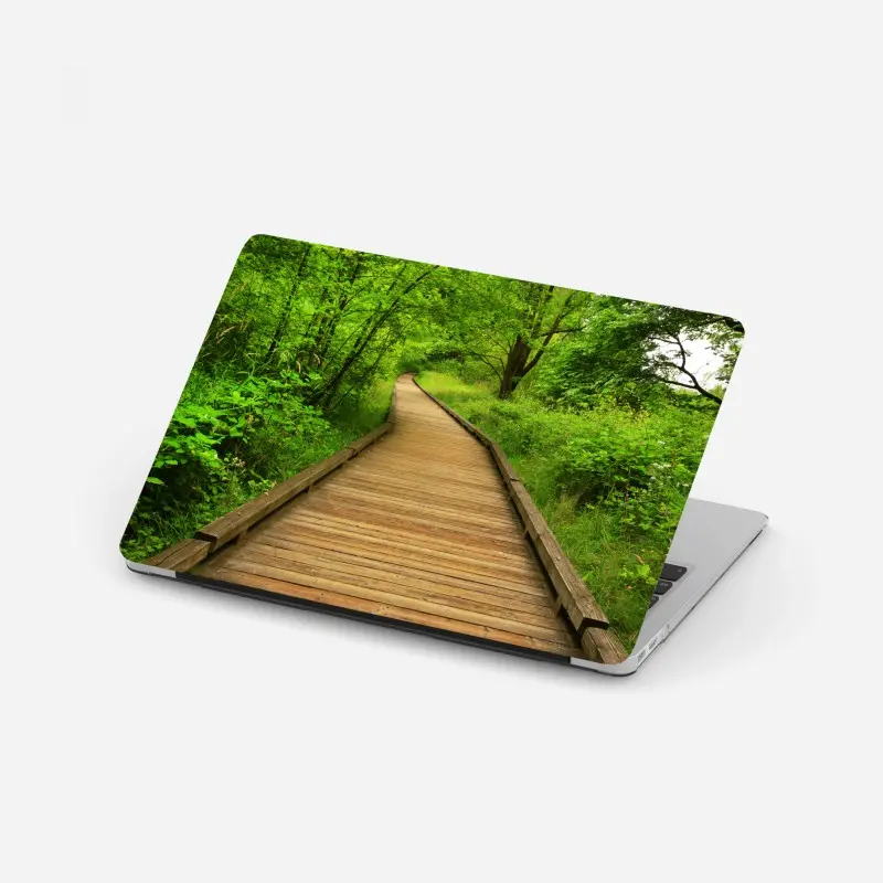 Laptop sticker serene forest boardwalk pathway