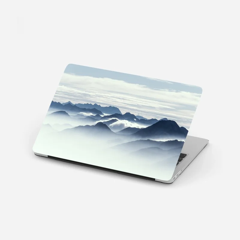 Laptop sticker misty mountain layers at dawn