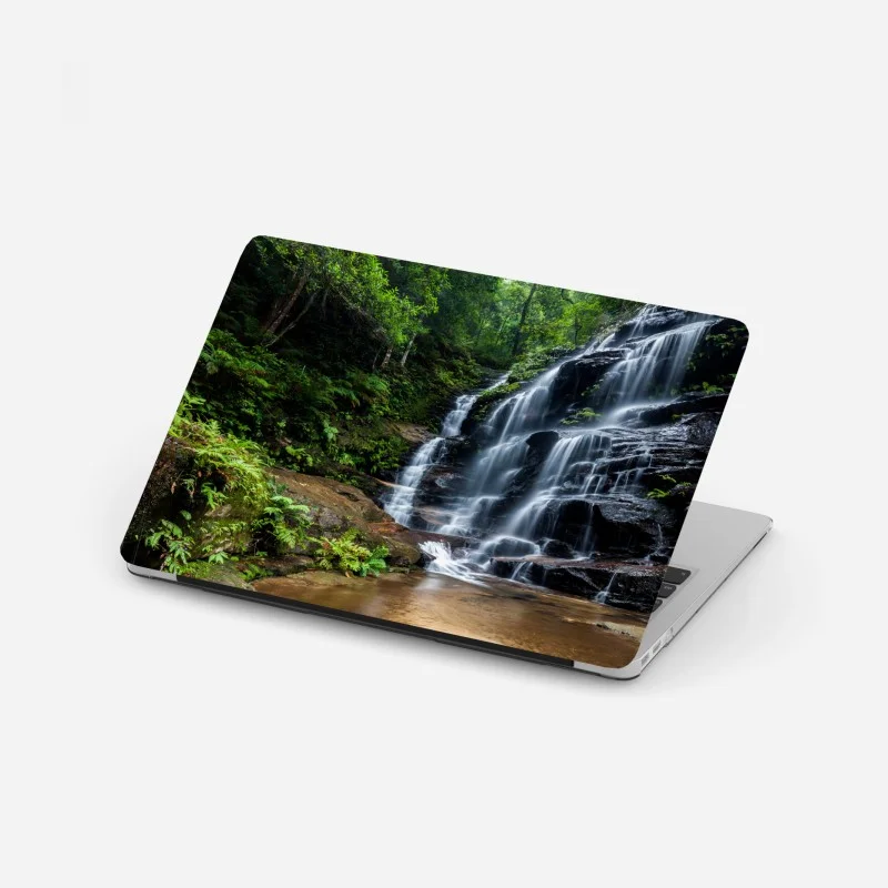 Laptop sticker serene forest waterfall