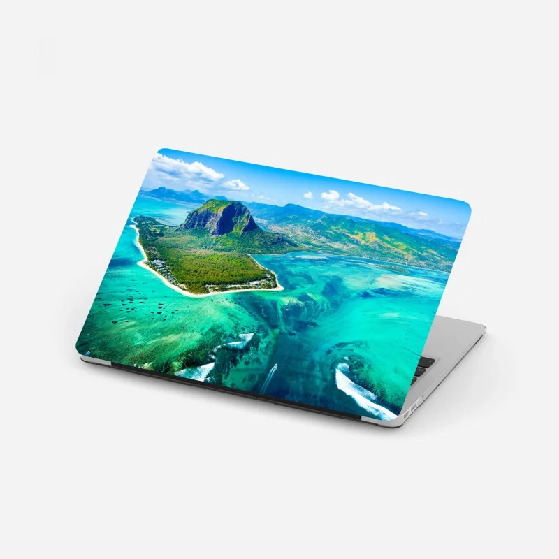 Laptop sticker turquoise lagoon aerial view, Mauritius
