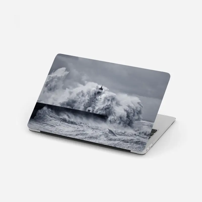 Laptop sticker lighthouse engulfed by stormy waves
