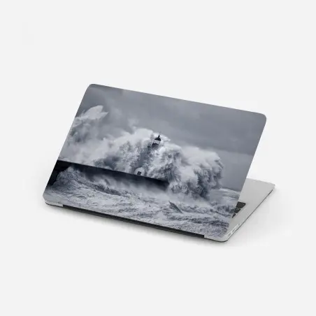 Laptop sticker lighthouse engulfed by stormy waves • Wallissimo®