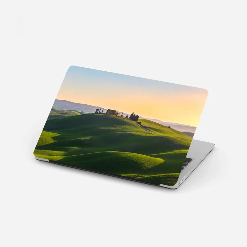 Laptop sticker tuscan farmhouse at sunset, Crete Senesi