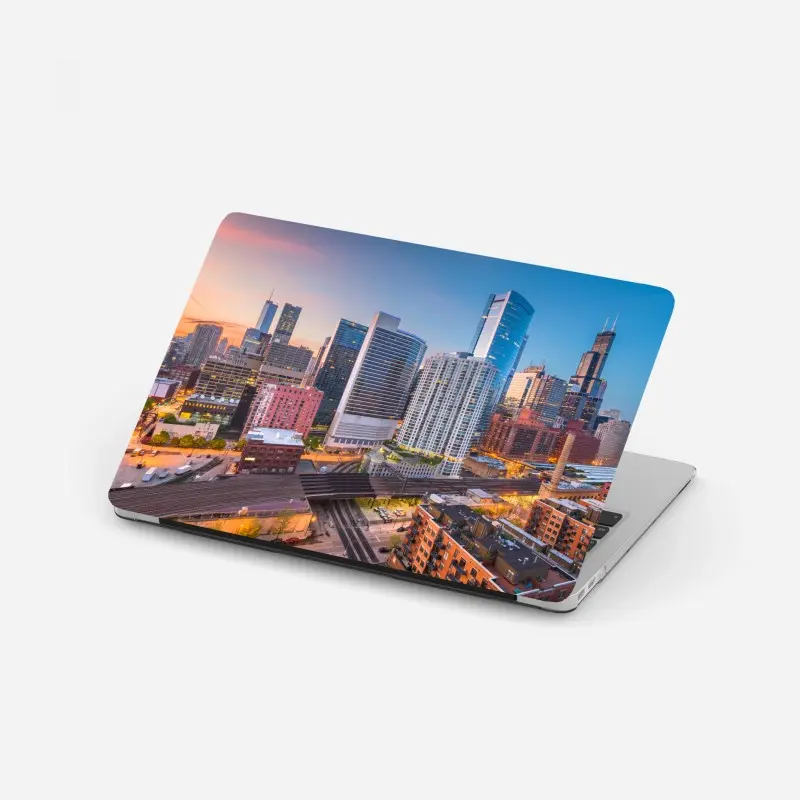 Laptop sticker Chicago skyline at dusk ⁕ Wallissimo®