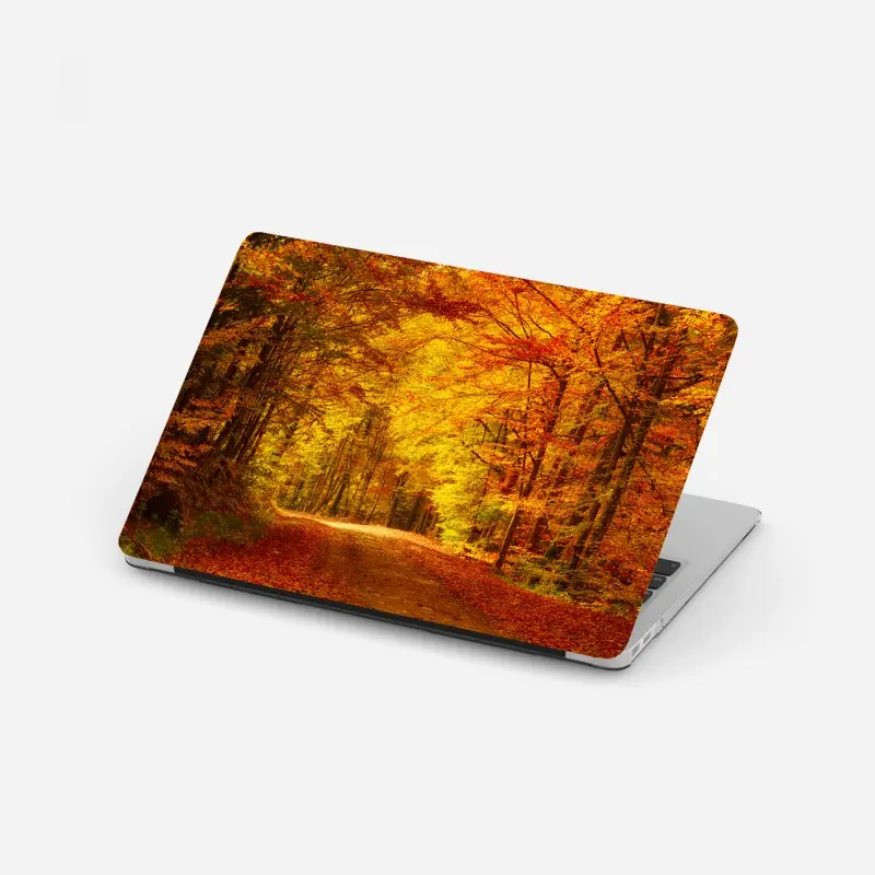 Laptop sticker golden autumn forest pathway