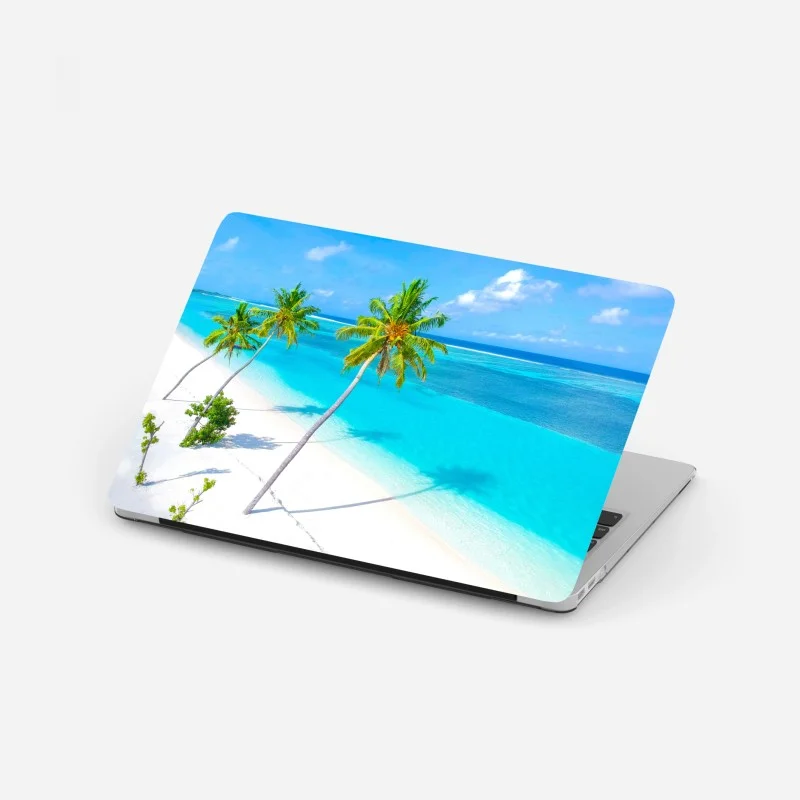 Laptop sticker tropical turquoise beach with palm trees