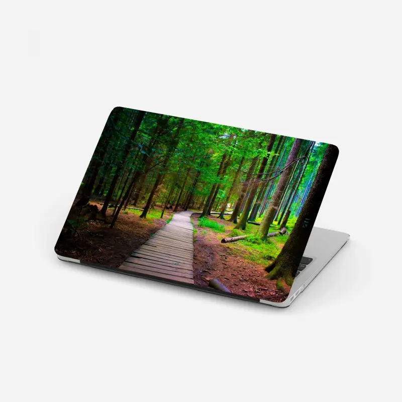 Laptop sticker serene forest boardwalk path