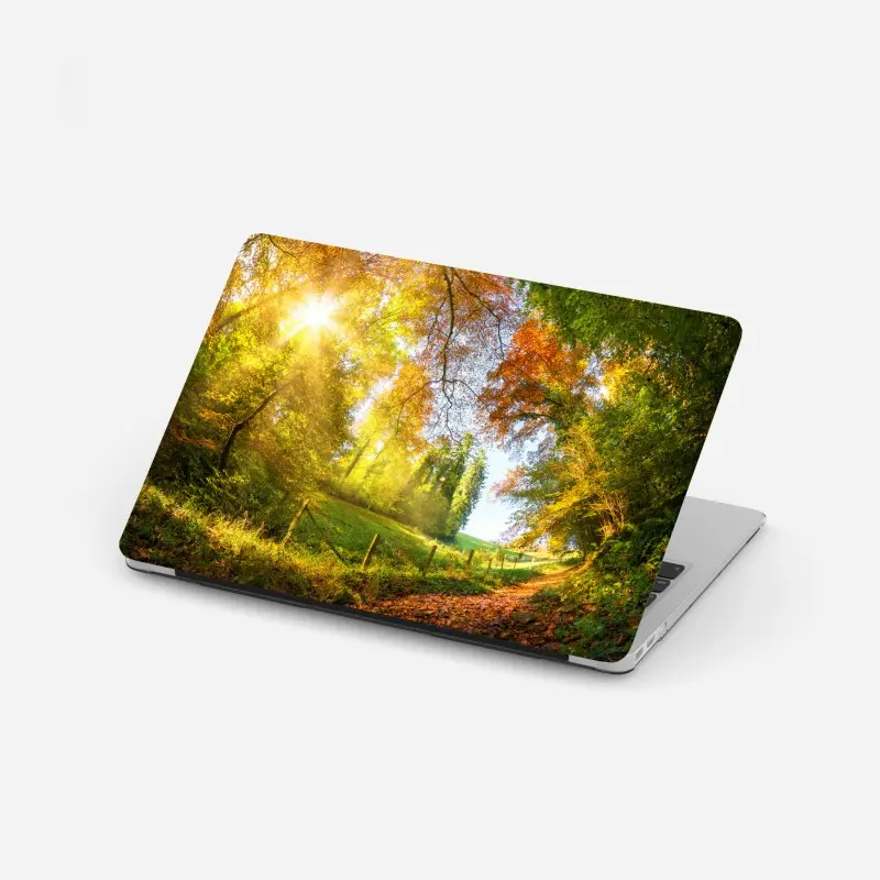 Laptop sticker golden autumn forest path