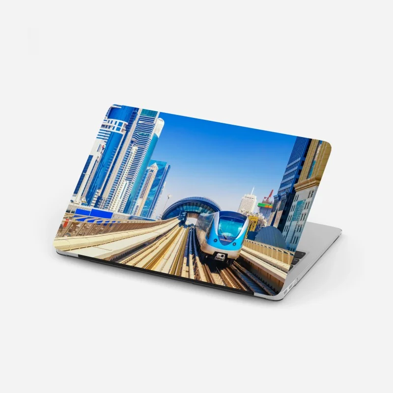 Laptop sticker urban metro train in sunlight