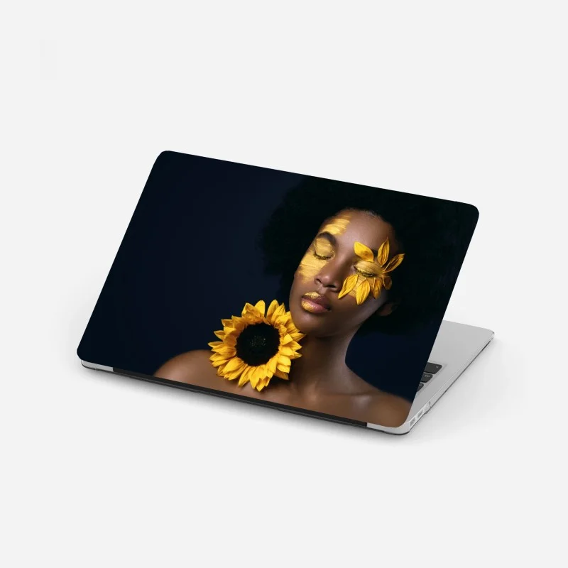 Laptop sticker sunflower muse: floral face portrait