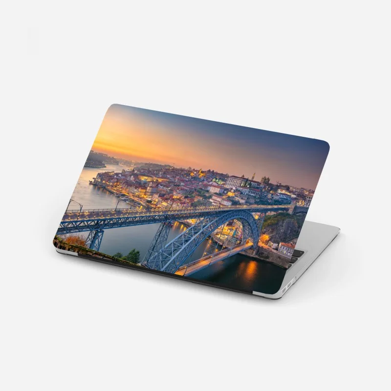 Laptop sticker Porto skyline at dusk with Dom Luís I bridge