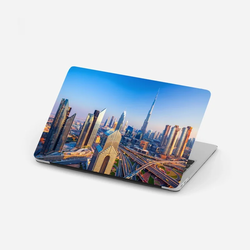 Laptop sticker Dubai skyline with Burj Khalifa at sunset