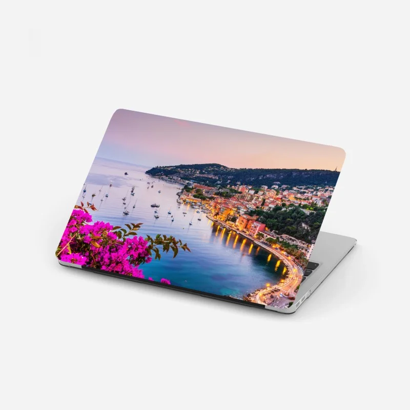 Laptop sticker sunset over Villefranche-sur-Mer bay