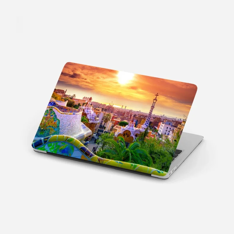 Laptop sticker sunset over Park Güell, Barcelona