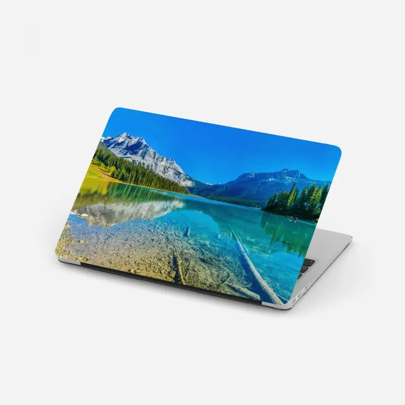 Laptop sticker turquoise alpine lake with mountain reflections