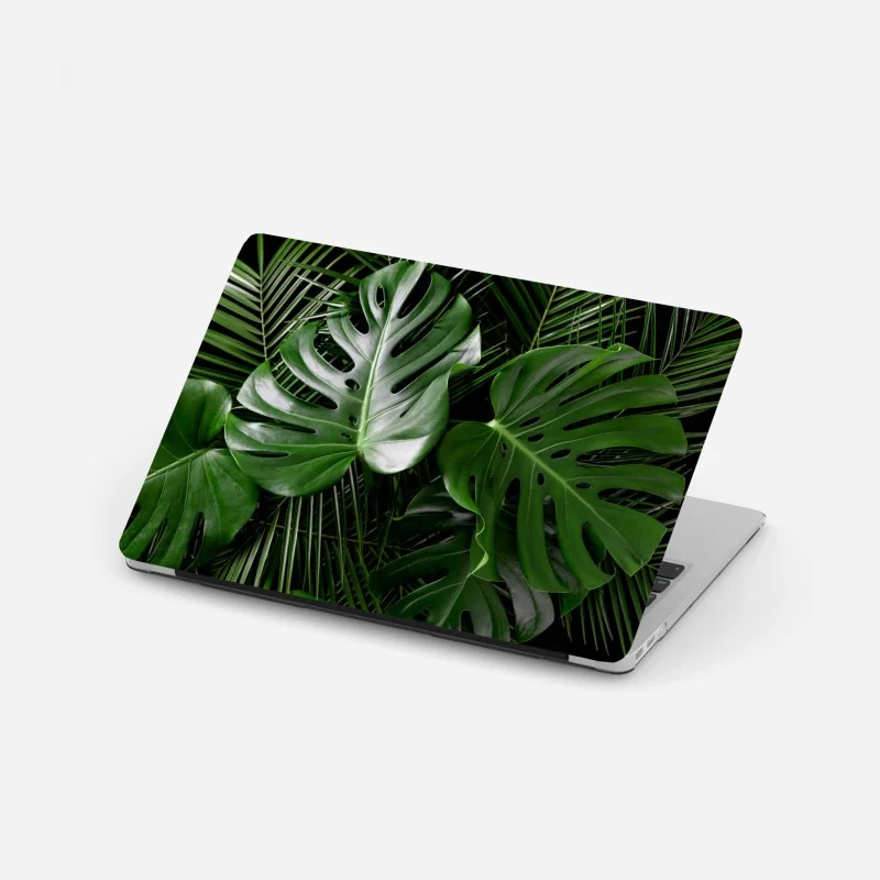 Laptop sticker lush monstera leaves composition