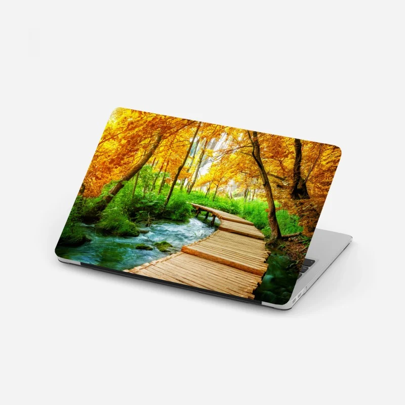 Laptop sticker golden boardwalk through forest at Plitvice Lakes