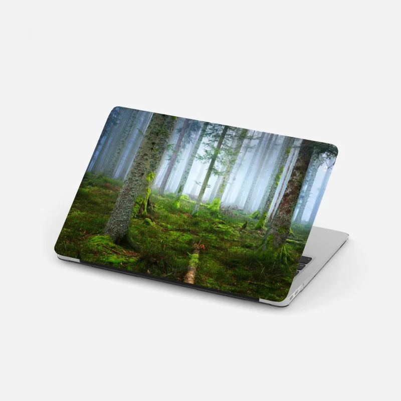 Laptop sticker misty Alsace pine forest