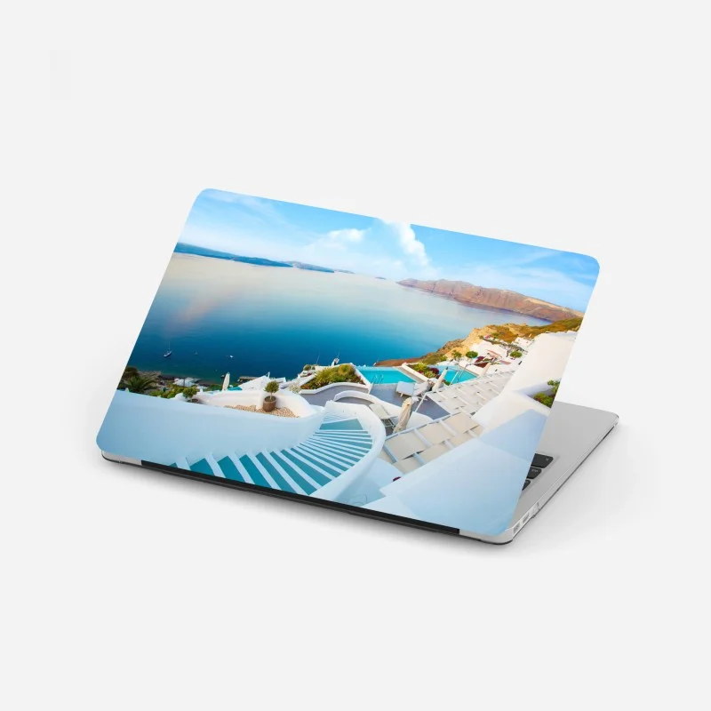 Laptop sticker Santorini sea view terrace