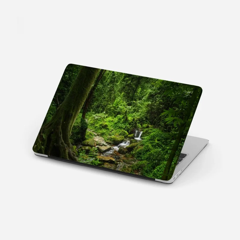 Laptop sticker lush green forest waterfall
