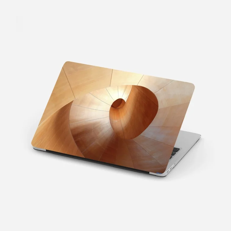 Laptop sticker warm wooden spiral staircase
