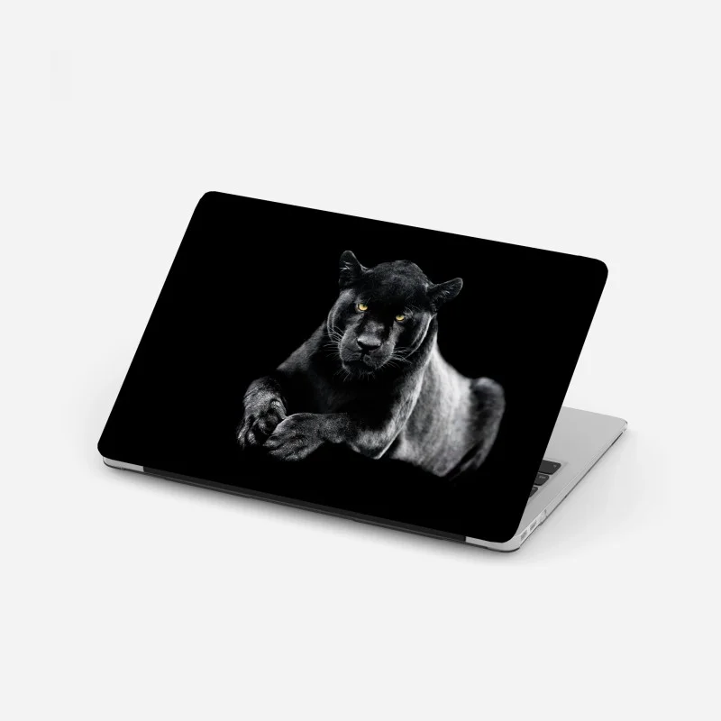 Laptop sticker black panther portrait on dark background